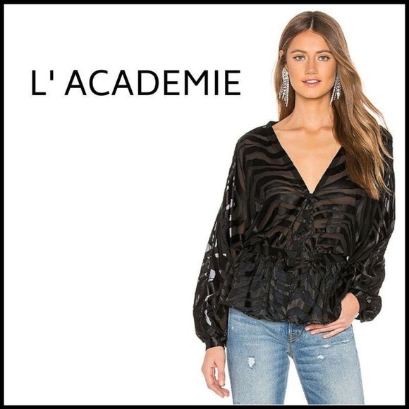 2 FOR $30! NWT L’ACADEMIE The Diane Black Tiger Print Blouse - Picture 6 of 6